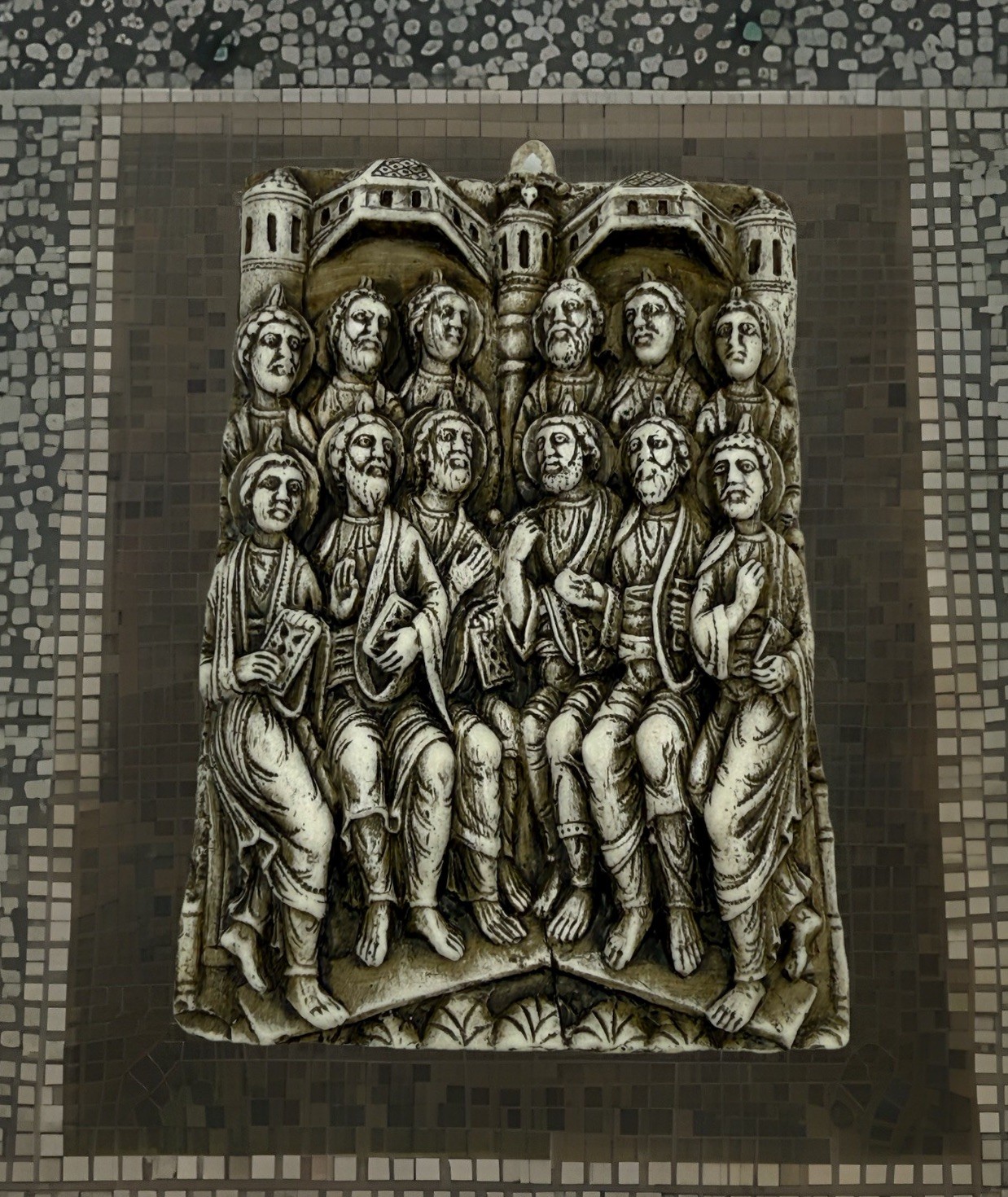 Gorgeous Vintage Wax Tablet Pentecost 12th Century Replica German Ivory Carving