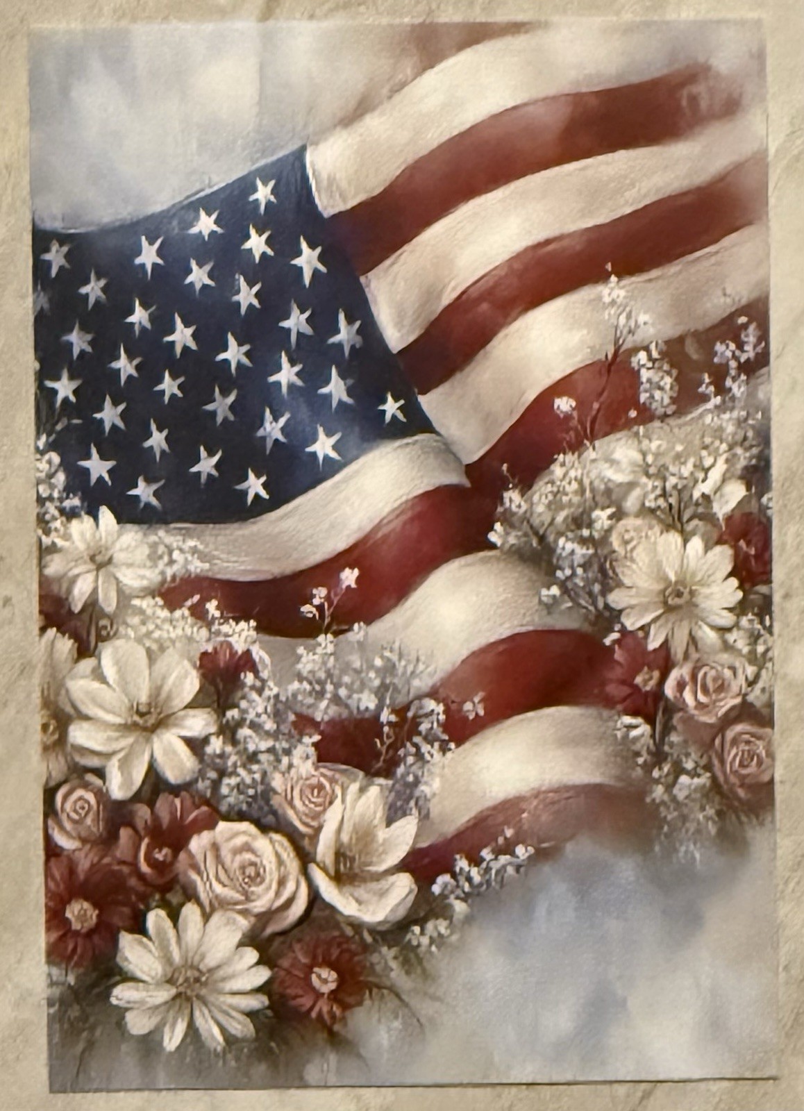 USA Flag America Flowers  Americana Red White Blue Postcard PC818