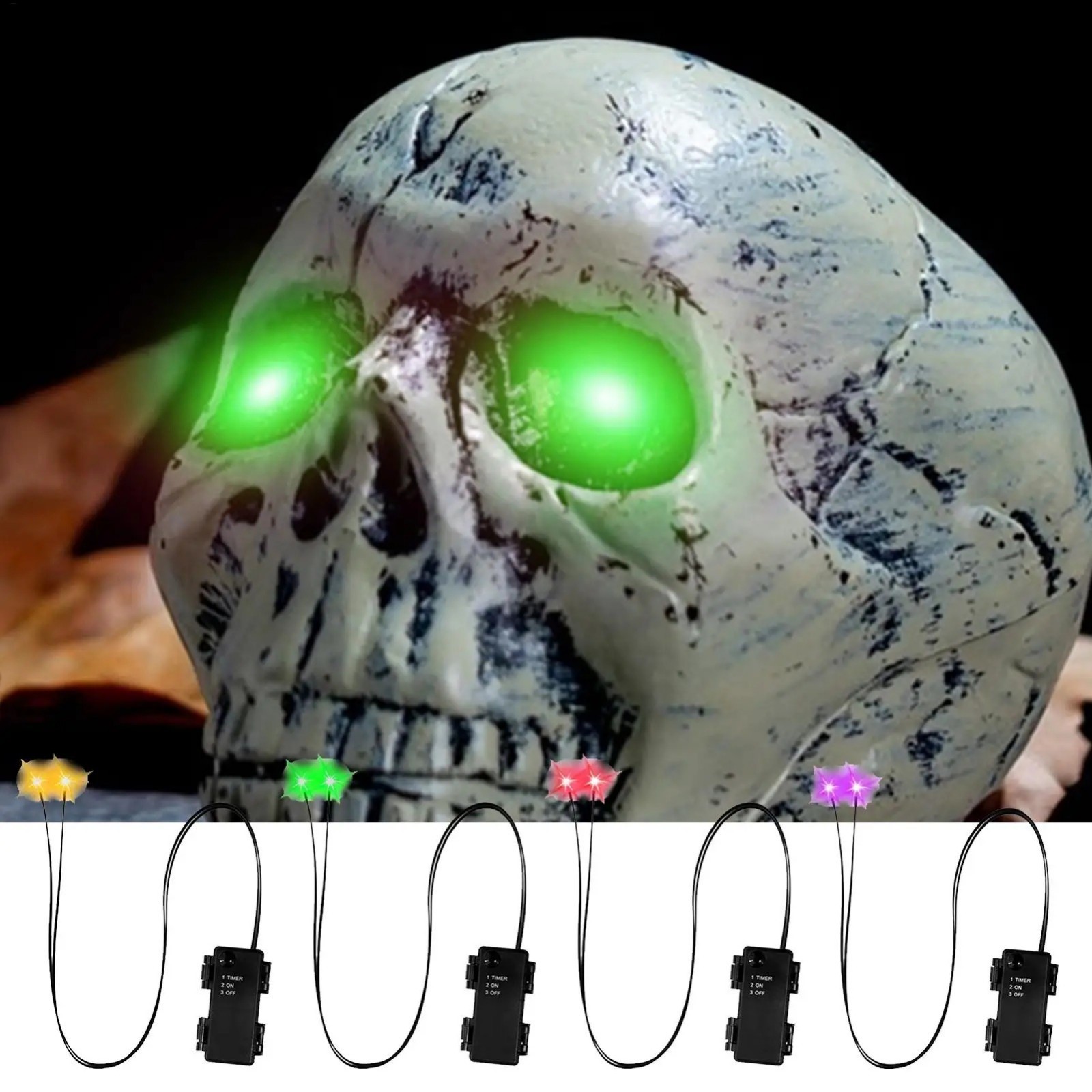1Pc Halloween Glowing LED Eyes Light Insert Battery Timer Prop Pumpkin Skull