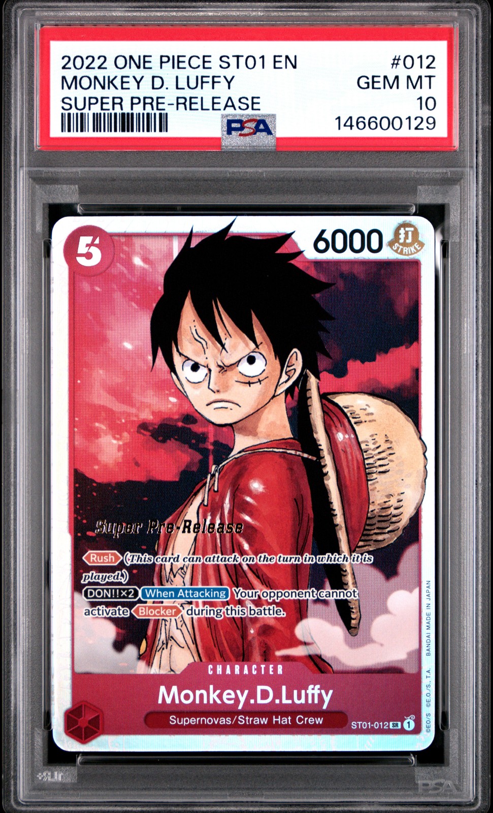 2022 ONE PIECE STARTER DECK ST01-STRAW HAT CREW #012 MONKEY D. LUFFY PSA 10