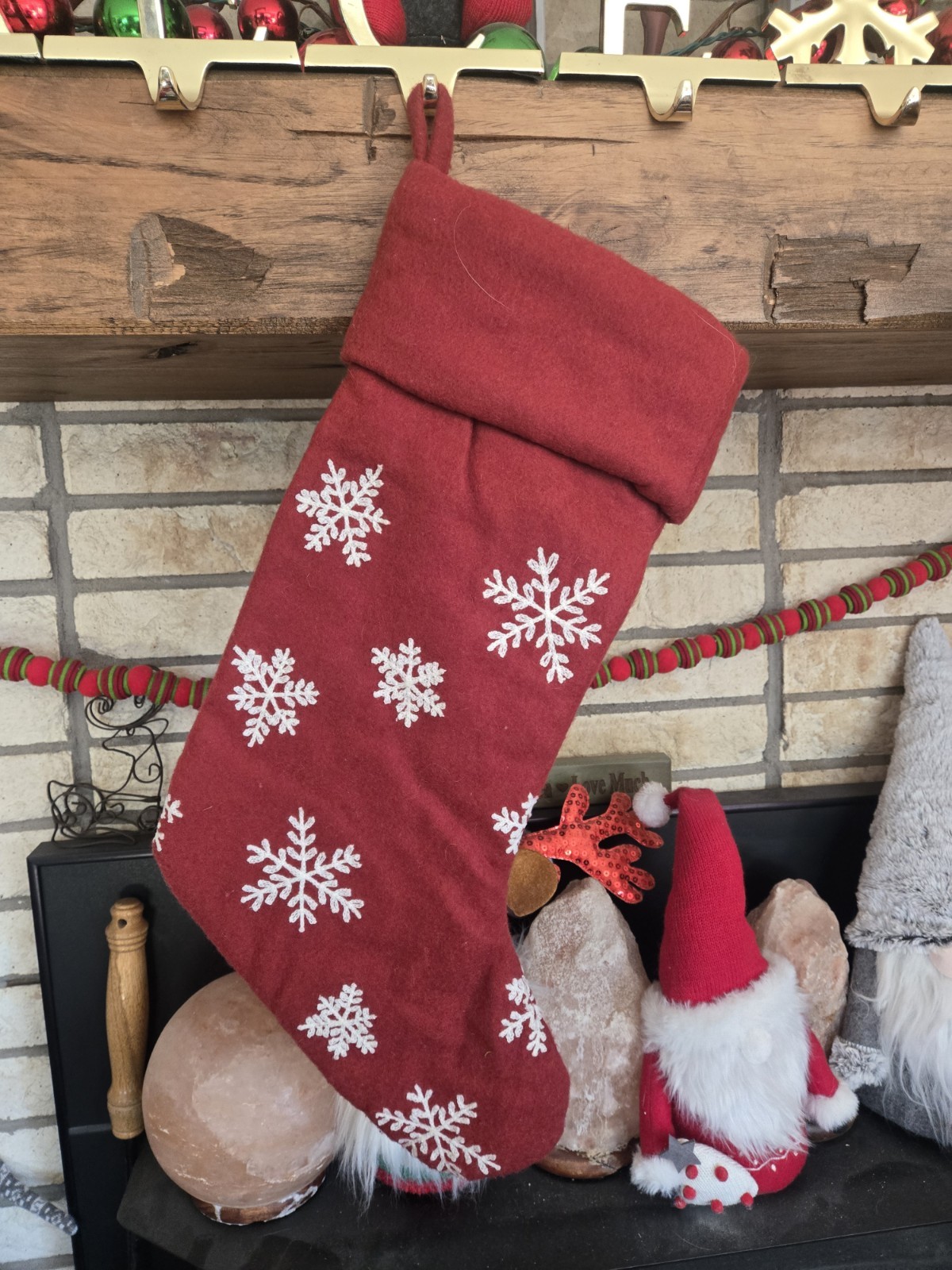 1 Pottery Barn Christmas Stocking Burgundy Snowflakes Red White Wool Blend 1 Pottery Barn Christmas Stocking Burgundy Snowflakes Red White Wool Blend