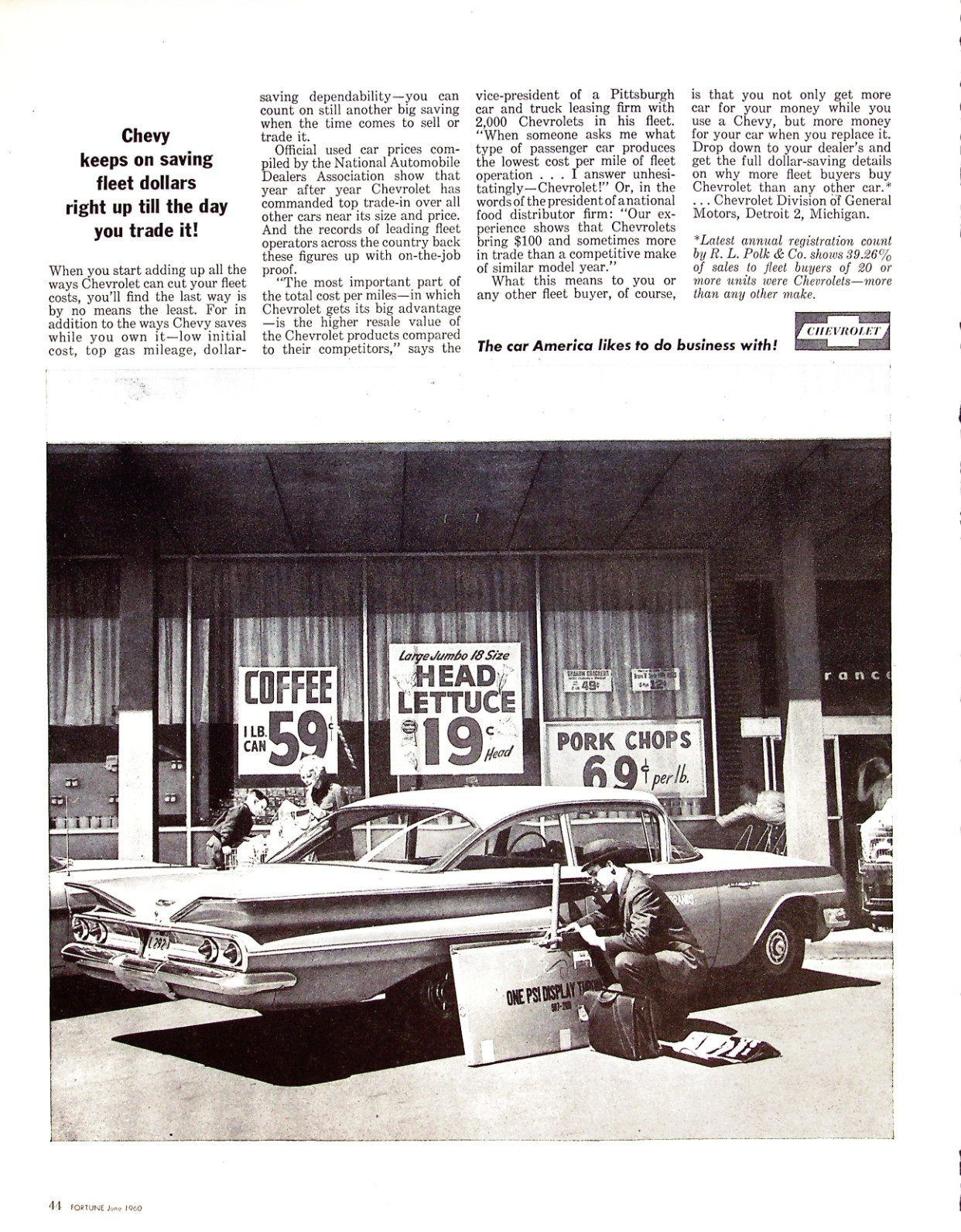 Chevrolet Fleet Savings Grocery Store 1960 Impala Sport Coupe Vtg Magazine Ad