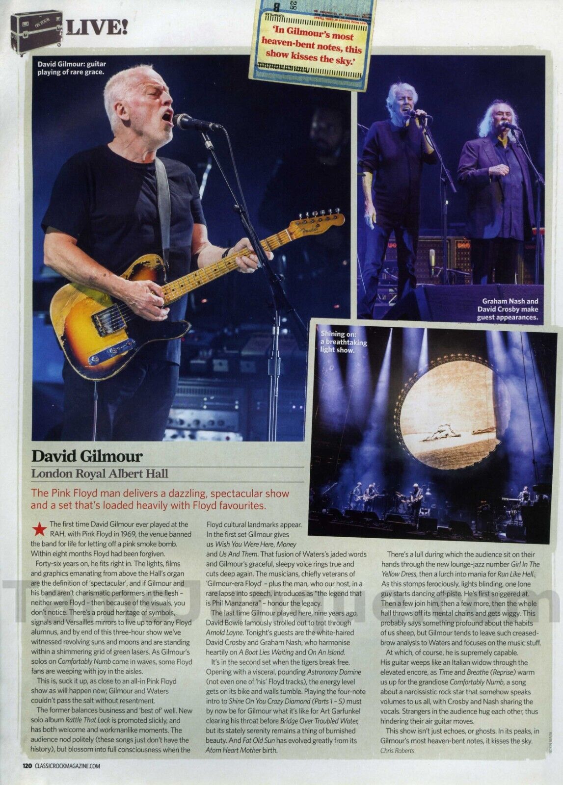 2015 David Gilmore of Pink Floyd Magazine PRINT ARTICLE by Chris Roberts (1350)