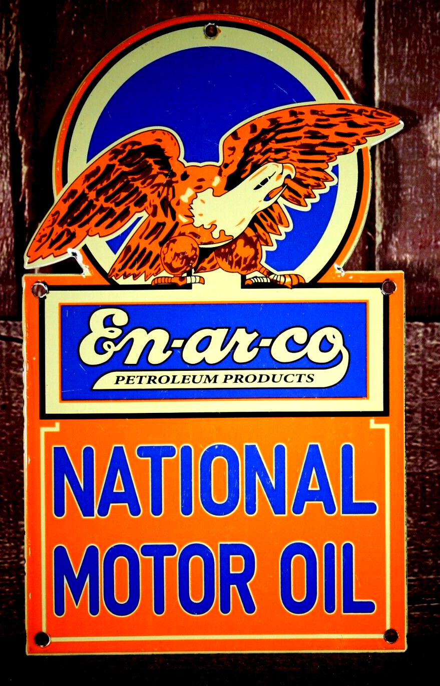 EN-AR-CO NATIONAL MOTOR OIL   PORCELAIN COLLECTIBLE, RUSTIC, ADVERTISING
