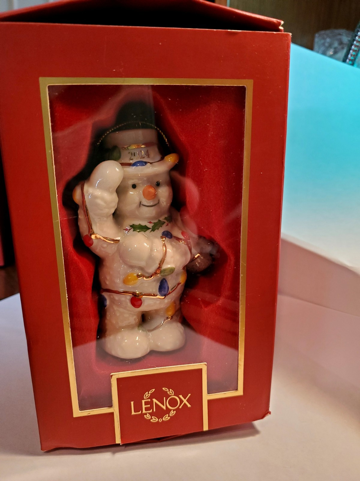 Lenox 2024 Snowman Figurine Ornament Annual with Christmas Lights Gift NEW