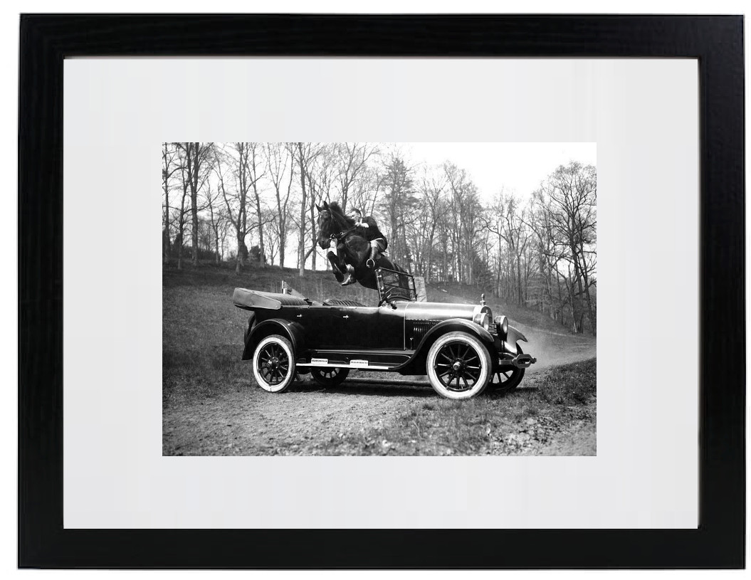 1923 Race Horse Tipperary Jumping a Car Retro Matted & Framed Picture Photo 1923 Race Horse Tipperary Jumping a Car Retro Matted & Framed Picture Photo