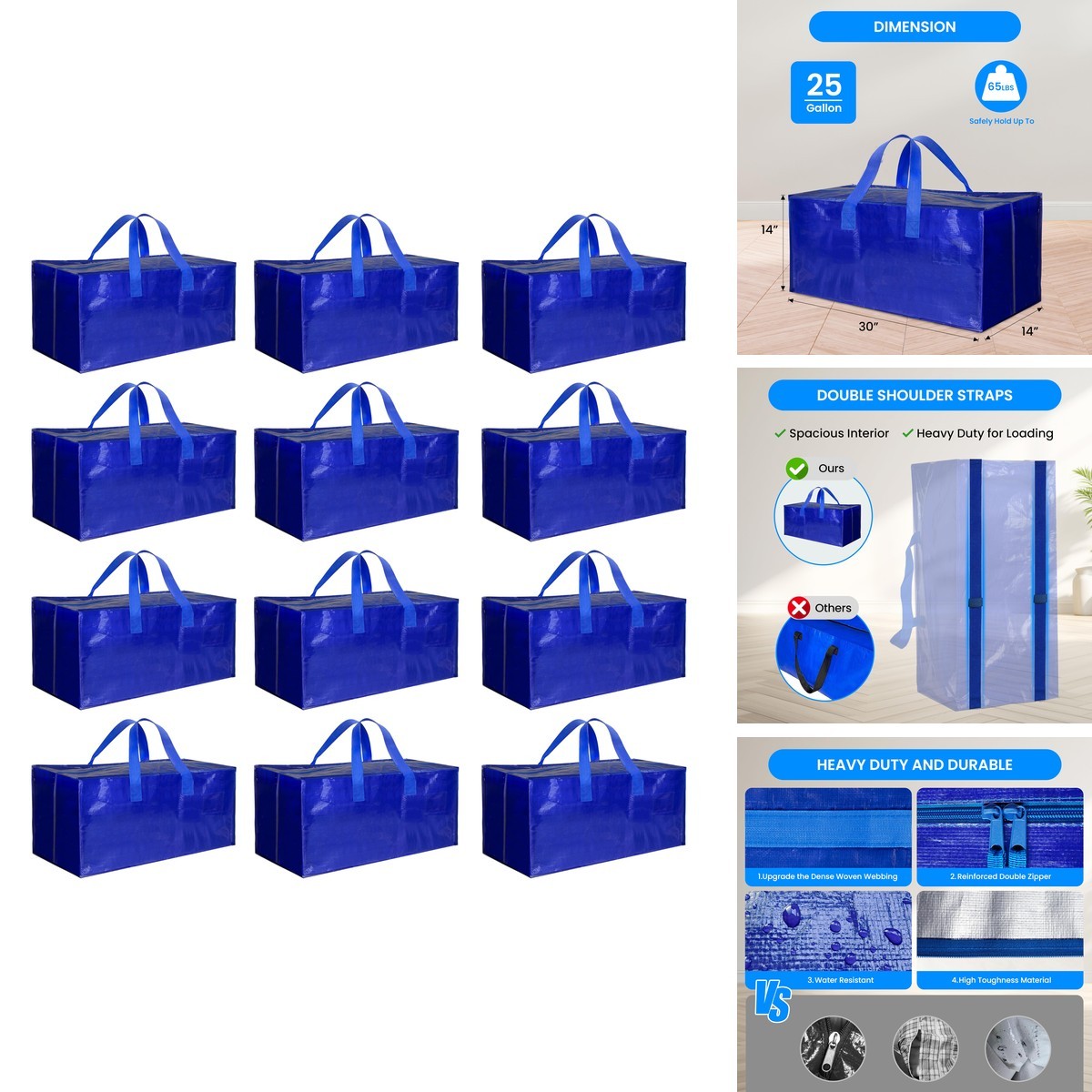Simple Deluxe 12 Pack Extra Large Moving Bags Blue Backpack Straps Simple Deluxe 12 Pack Extra Large Moving Bags Blue Backpack Straps