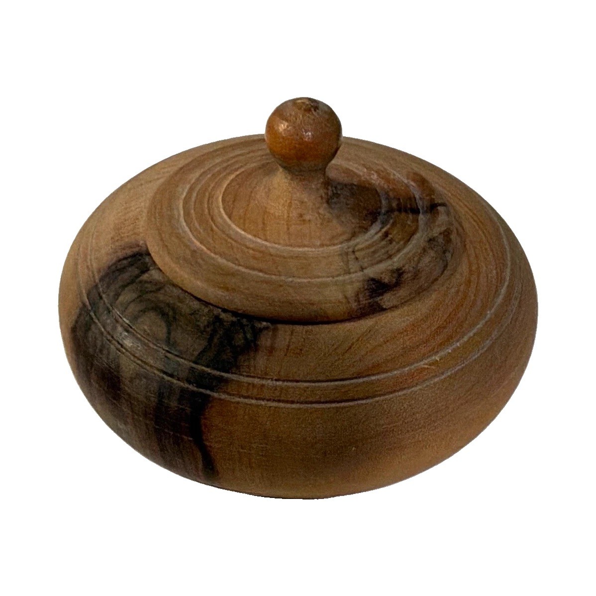 Vintage Hand Turned Wood Lidded Bowl Trinket Box Rustic Treenware