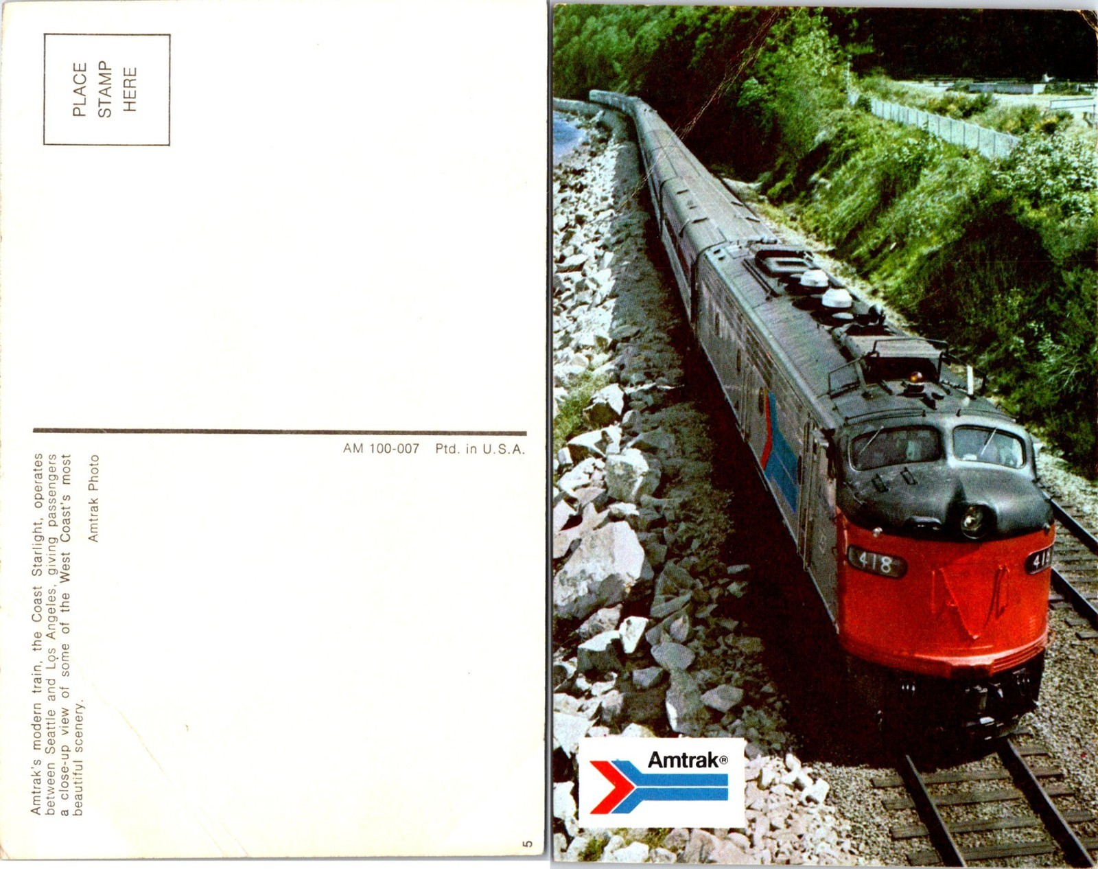 Amtrak's Modern Train, The Coast Starlight #418 Trains Postcards unused 54987