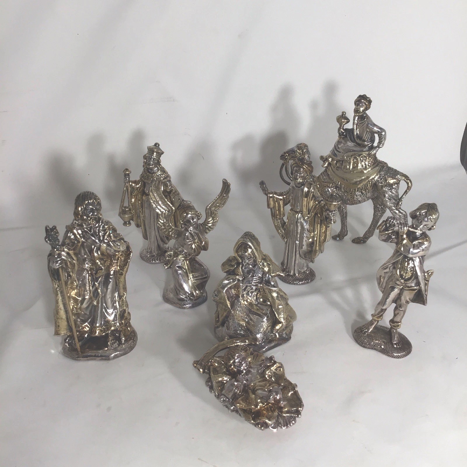Sam Philipe Signed 925 Sterling Silver Overlay Nativity Set 8 PC Camel Angel