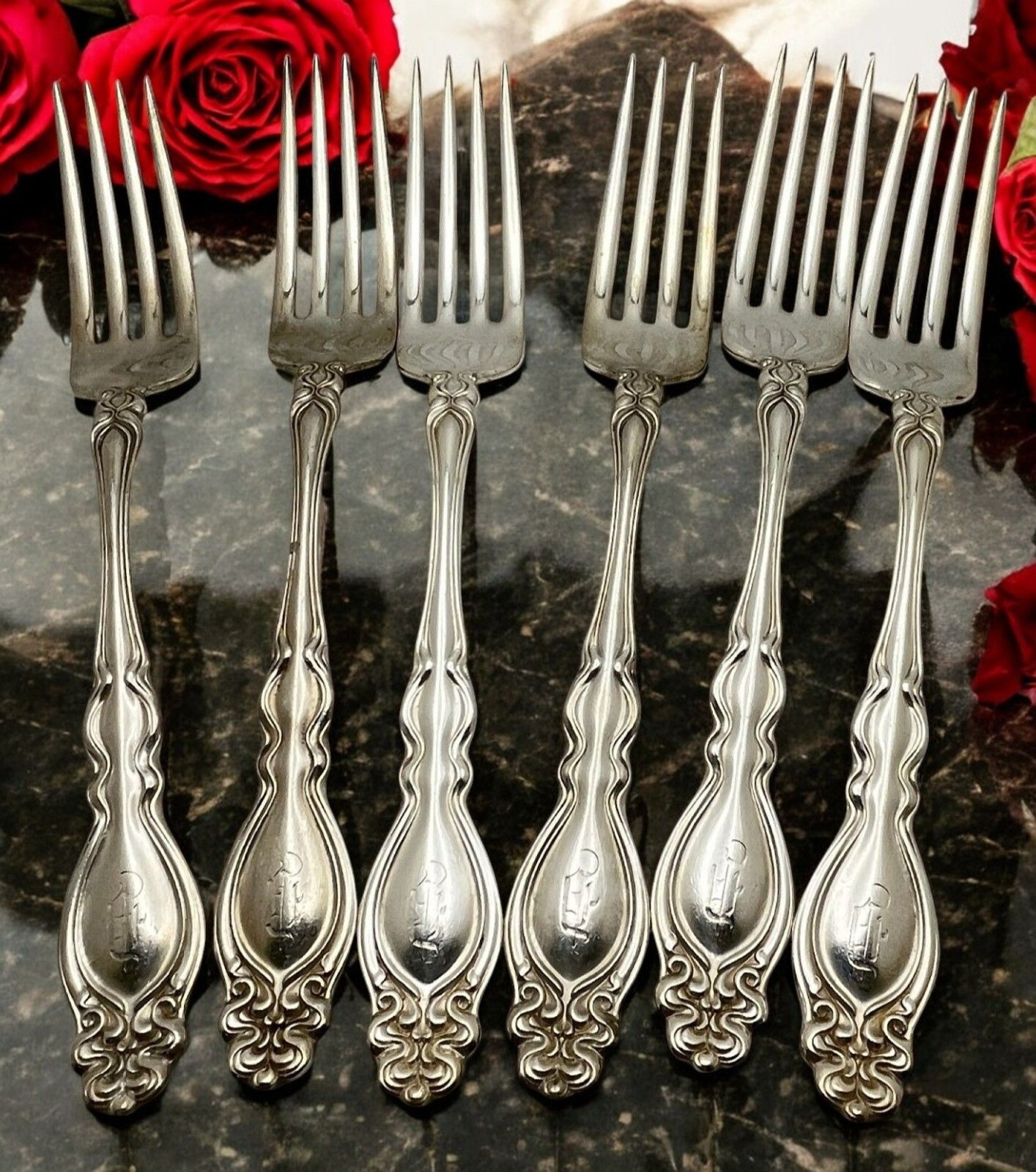 Vintage Holmes & Edwards Chalon Chatsworth Dinner Forks Set of 6 Monogrammed