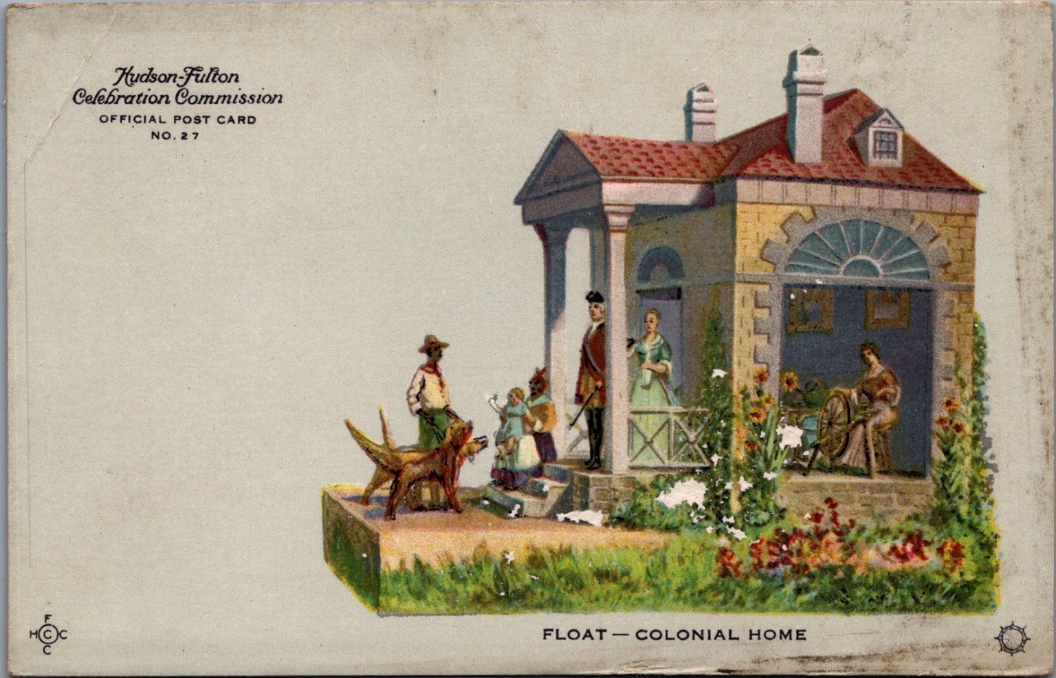 1909 Hudson-Fulton Celebration Colonial Home Float Postcard No. 27 NY