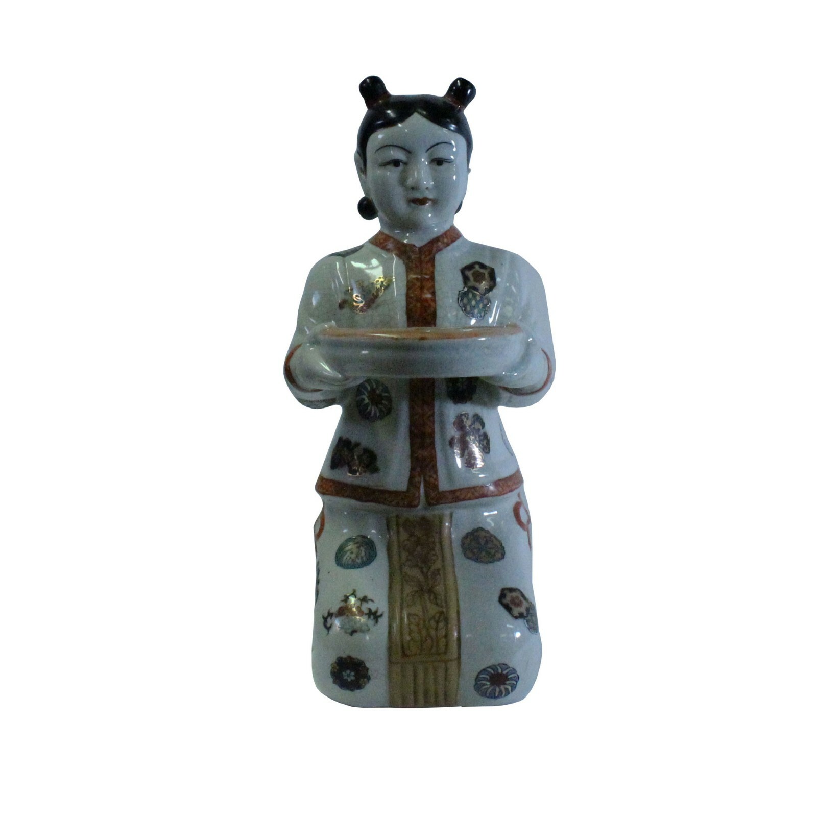 Oriental Vintage Ceramic Kneeling Lady Holding Dish Figure cs5216