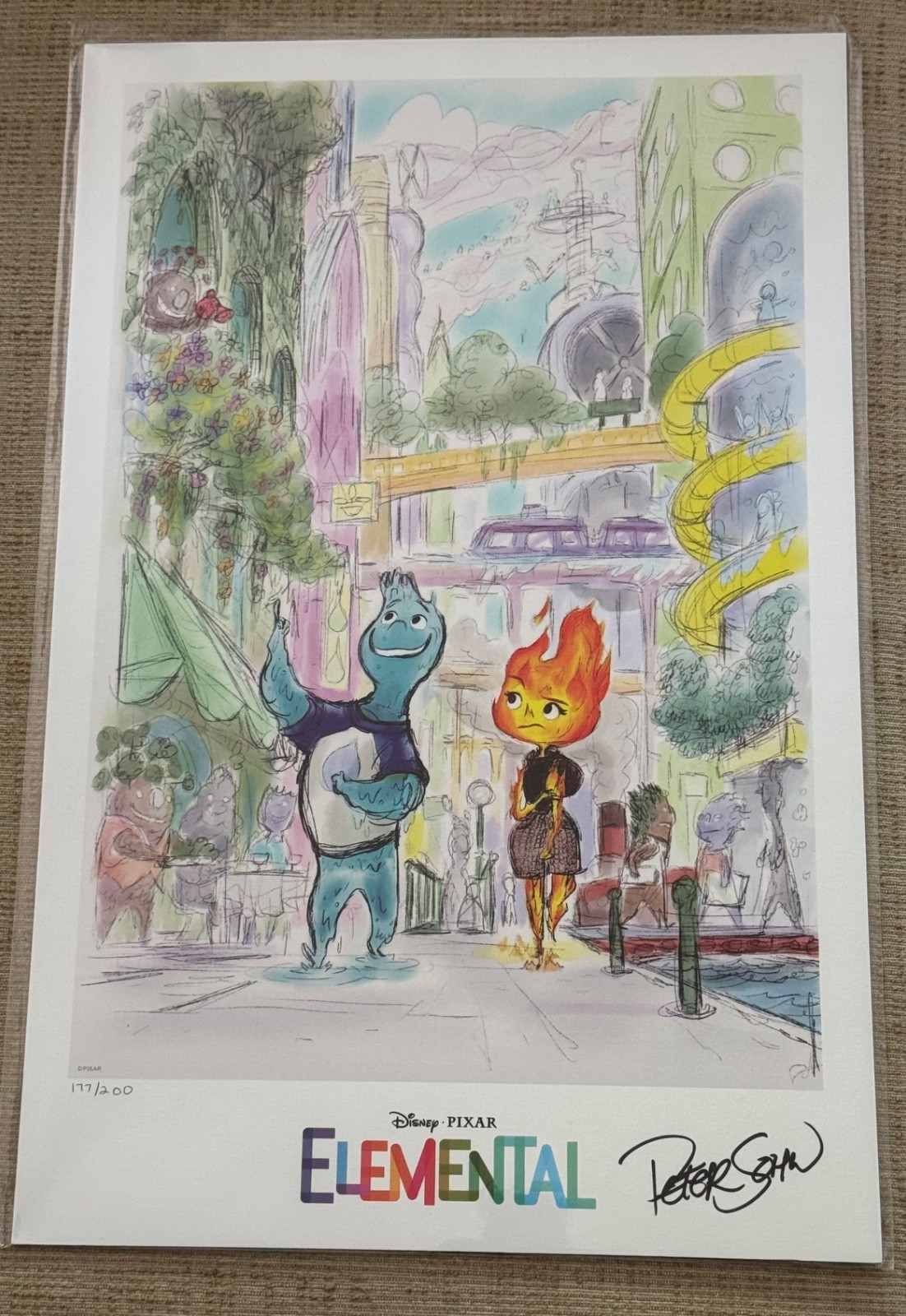 Rare Disney Pixar Elemental Lithograph Signed Peter Sohn Numbered Limited Ed. Rare Disney Pixar Elemental Lithograph Signed Peter Sohn Numbered Limited Ed.