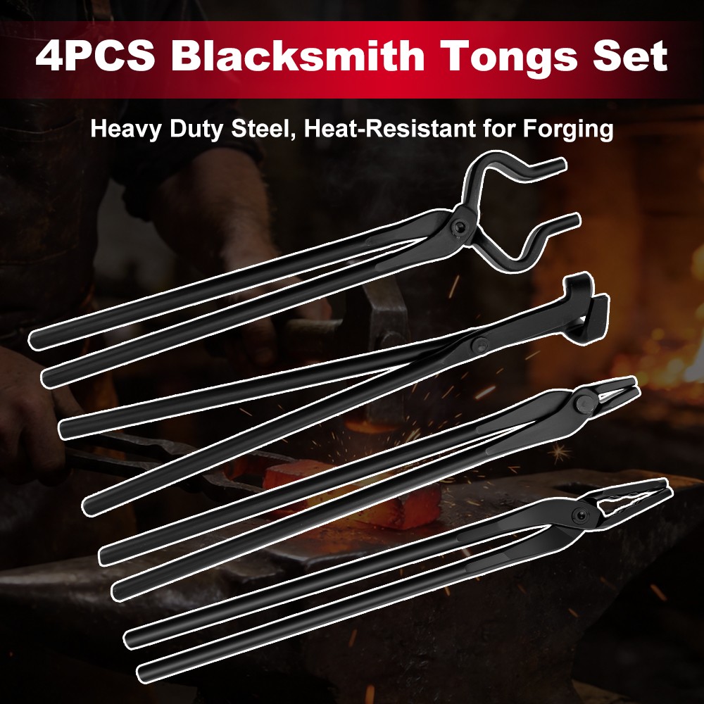 4PCS Heavy Duty Steel Blacksmith Tongs for Bladesmithing and Blacksmithing Tools