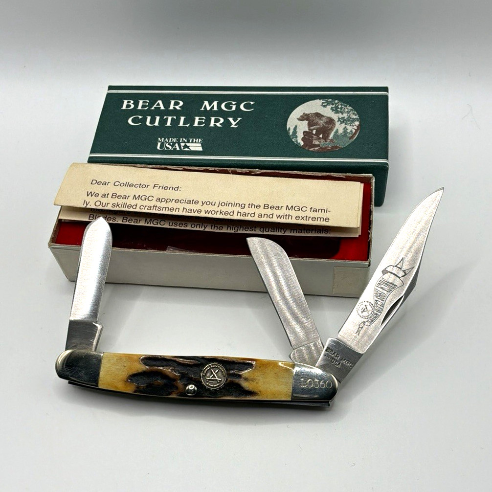 Vintage 1999 Bear MGC NKCA Club Knife Stockman L0360 Stag Bone USA NIB 1 of 3000 Vintage 1999 Bear MGC NKCA Club Knife Stockman L0360 Stag Bone USA NIB 1 of 3000