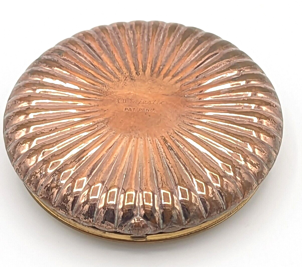 Vintage Antique Copper & Brass Majestic Powder Compact With Mirror