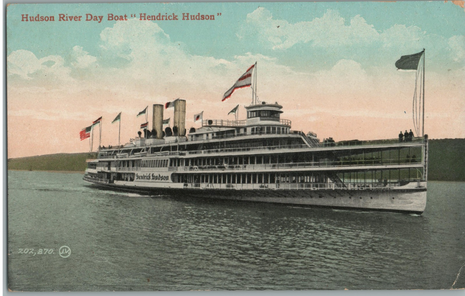 Hudson River Day Boat Hendrick Hudson Valentine Sons NY Steamboat Postcard
