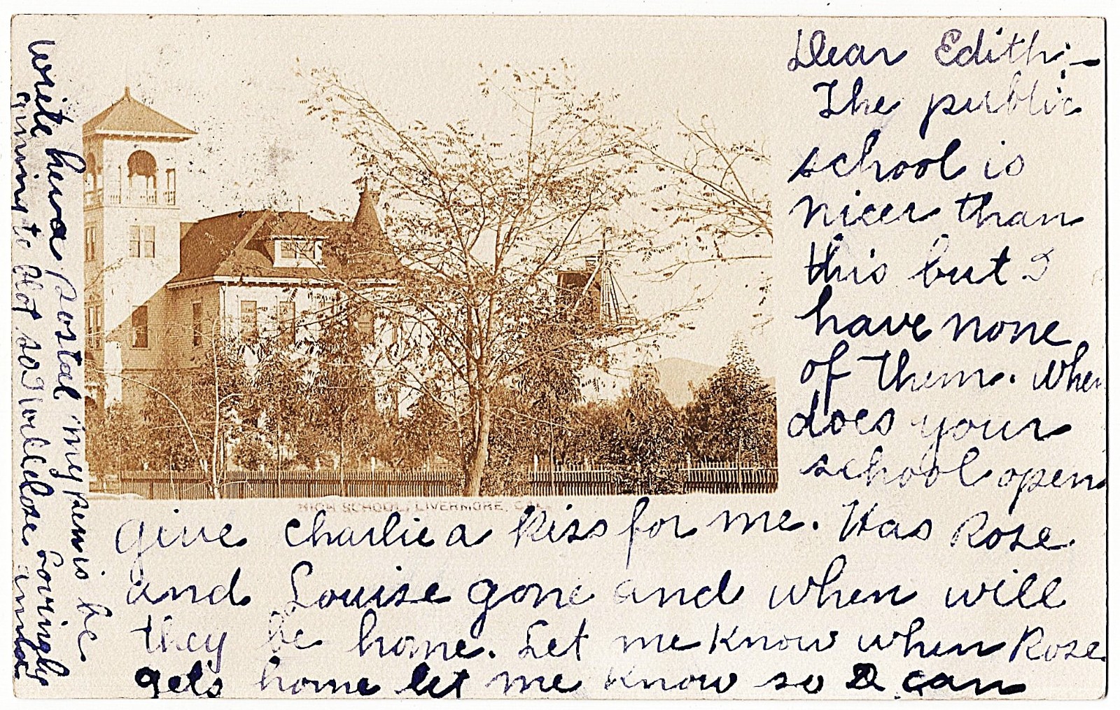 real photo Livermore CA - High School mailed 1906 antique postcard RPPC real photo Livermore CA - High School mailed 1906 antique postcard RPPC