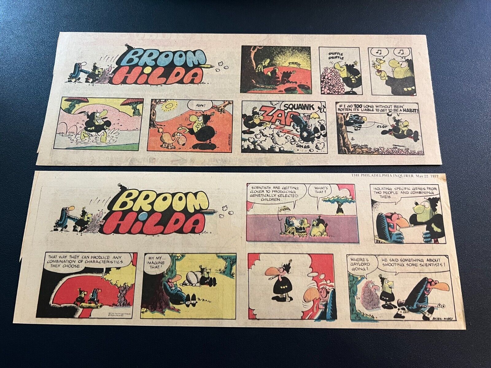 #Q03a  BROOM-HILDA  by Russell Myers Lot of 6 Sunday Quarter Page Strips 1977