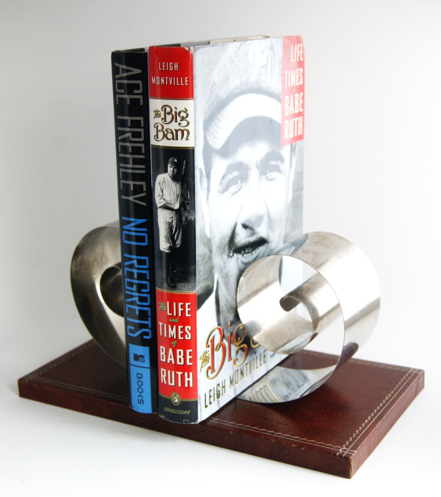 Mid-Century Modern Automatic Book Rack Wood and Chrome Scroll by Spring Tite Mid-Century Modern Automatic Book Rack Wood and Chrome Scroll by Spring Tite
