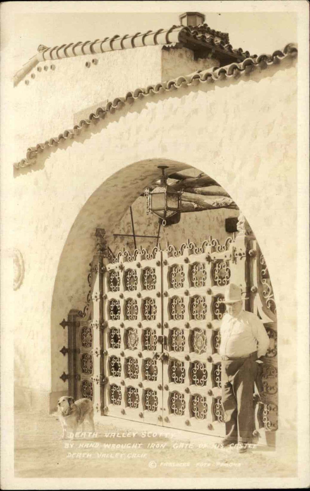 Death Valley California CA Man & Dog at Iron Gate c1920s-40s RPPC Postcard Death Valley California CA Man & Dog at Iron Gate c1920s-40s RPPC Postcard