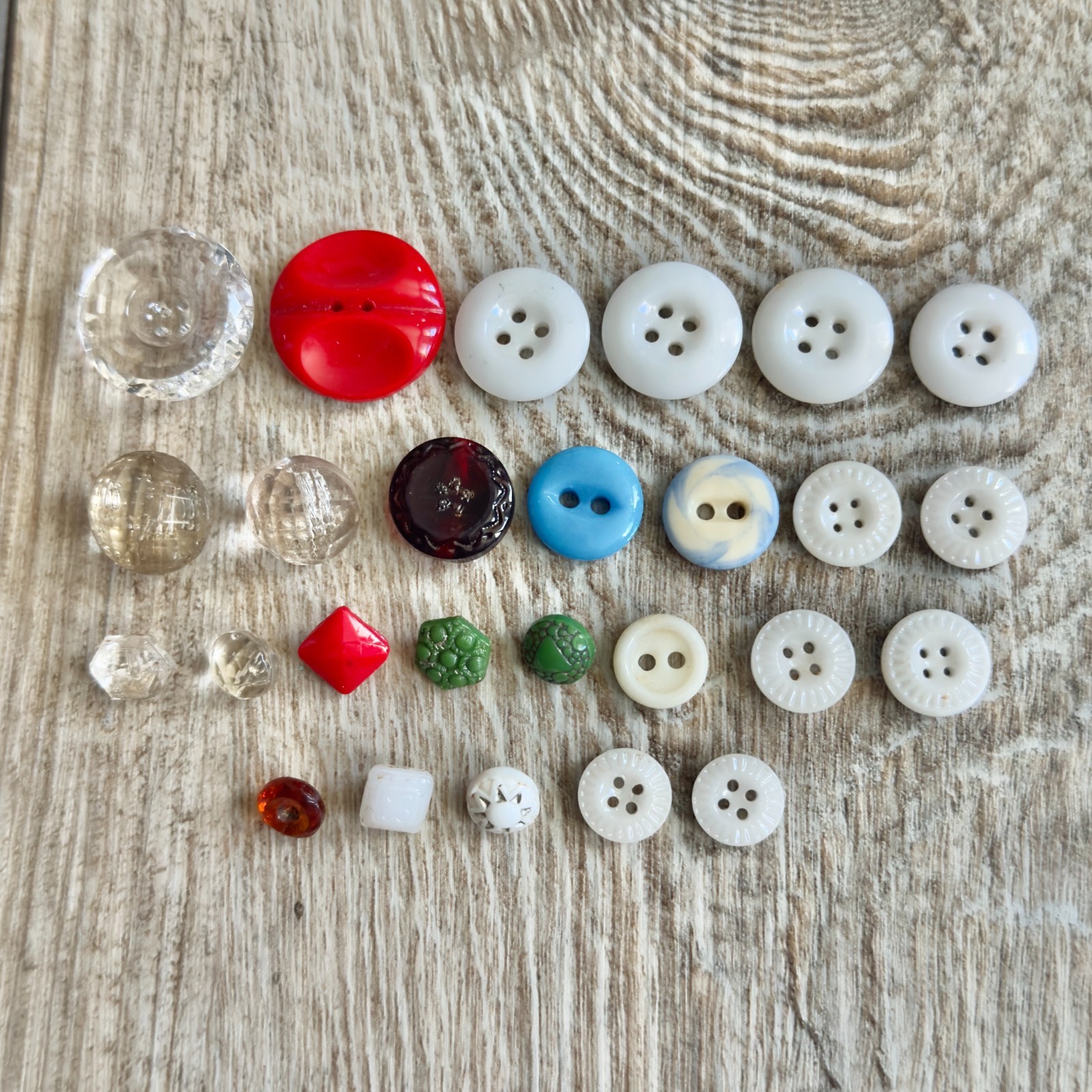 Vintage Antique Glass Buttons Mixed Lot Of 26 Milk Glass Red Blue Green Clear
