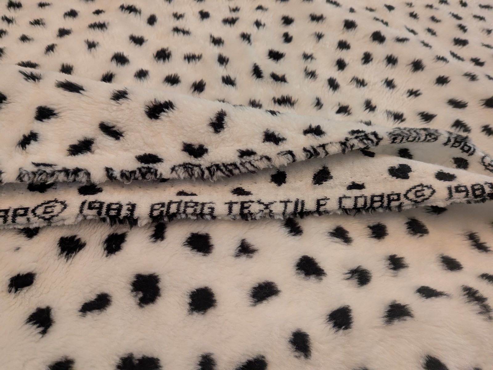 Vintage 1983 Borg heavy Faux Fur Fabric Dalmation Print  63