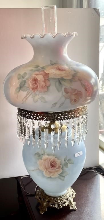 Elegant Large Gone With The Wind Lamp Hand Painted Signed 