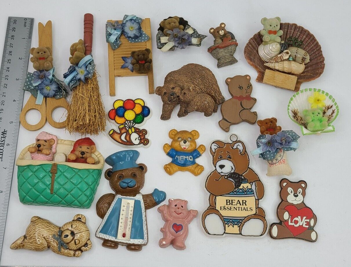 Vintage 80s Teddy Bear Magnets Giftco Memo Buddies Bear Essentials Flocked Teddy