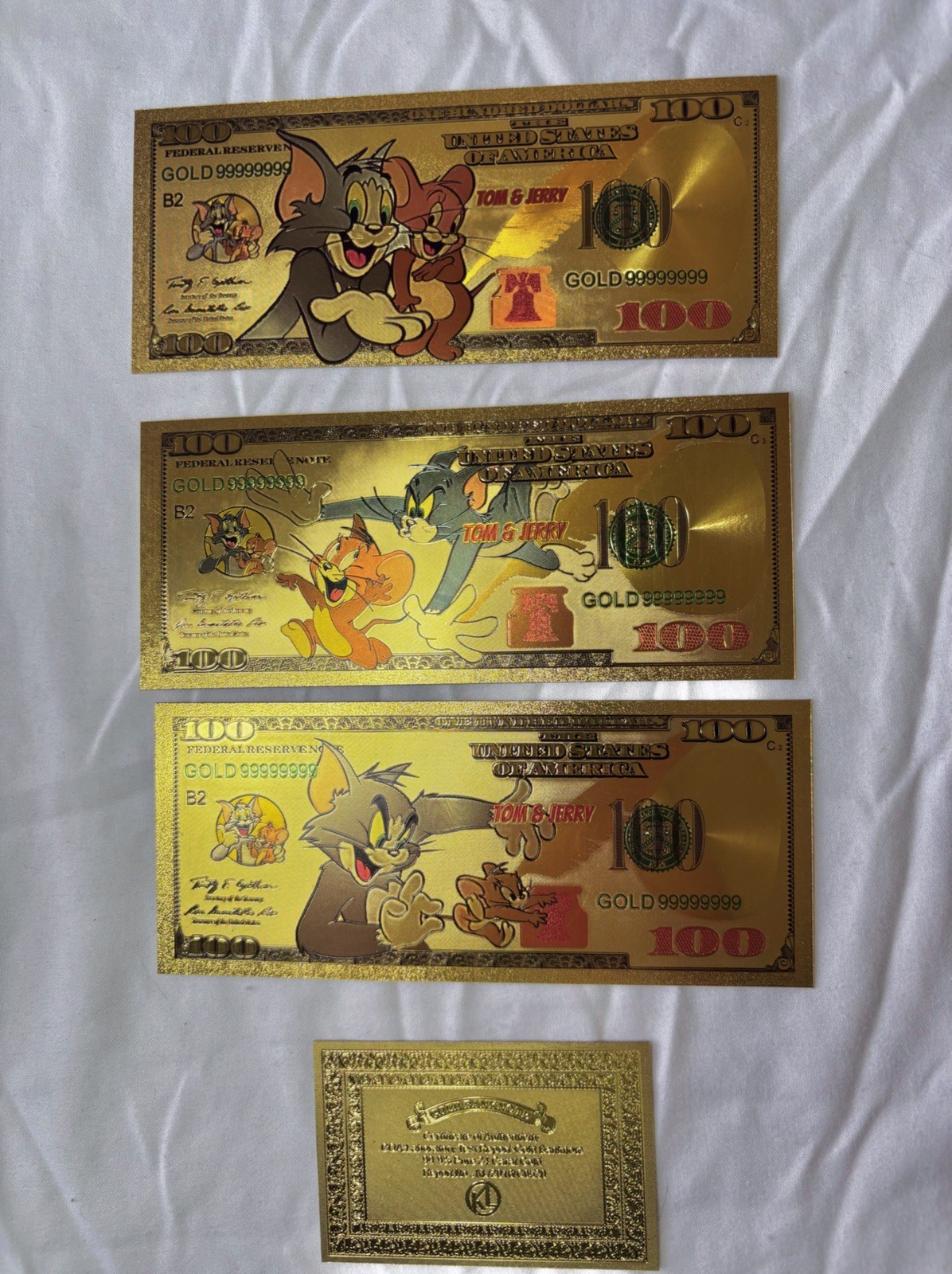 3pc 24k Gold Foil Collectible Novelty Tom And Jerry Banknote Set Looney Tunes & 3pc 24k Gold Foil Collectible Novelty Tom And Jerry Banknote Set Looney Tunes &