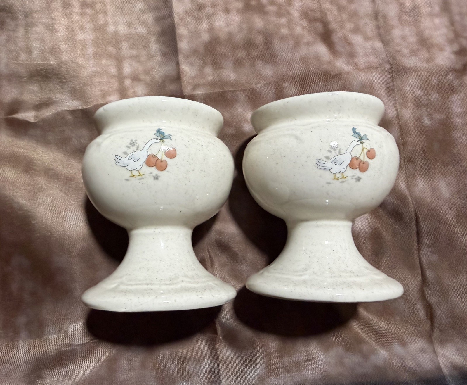 Set Vintage International China Marmalade Candlestick Holders Goose Cherry Set Vintage International China Marmalade Candlestick Holders Goose Cherry