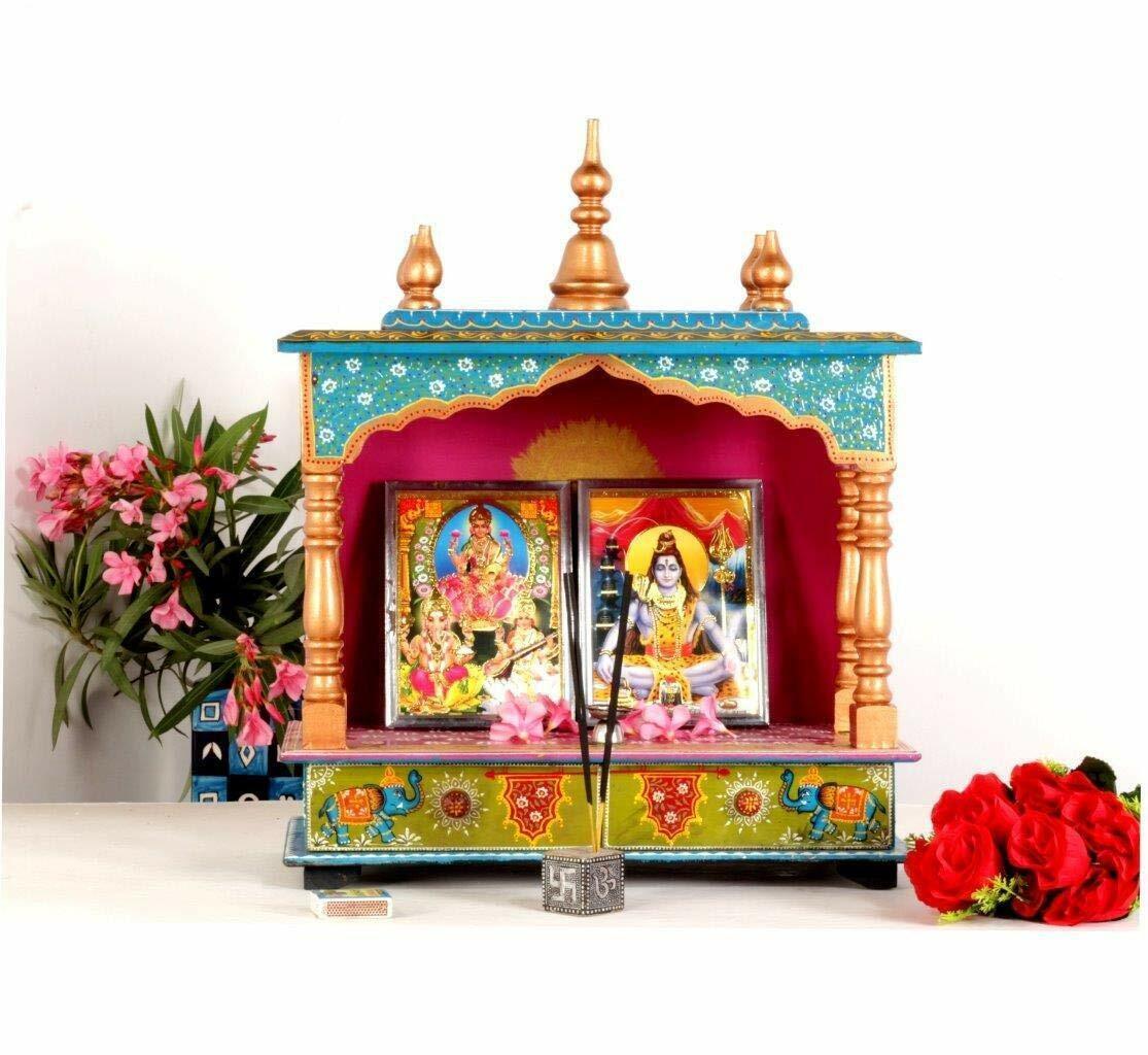 Wooden Hand Painted Hindu Mandapam Mandir Temple Pooja Home Office Pray Decor