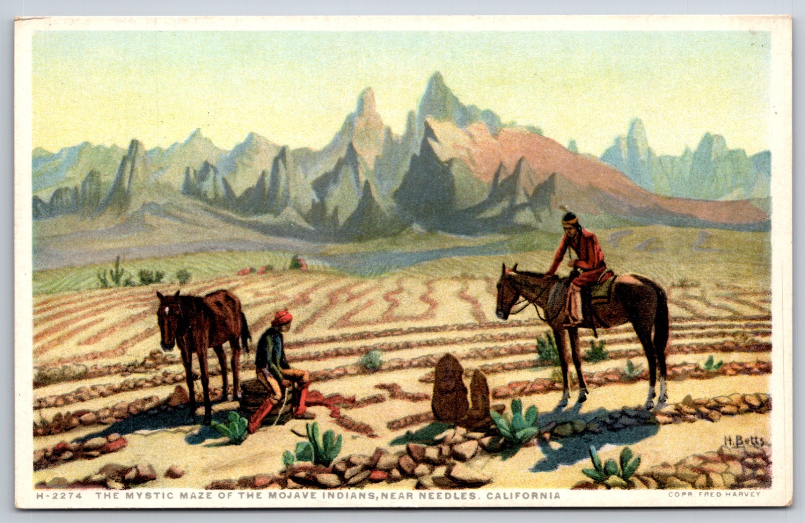 Mystic Maze Mojave Indians Needles CA UNP Fred Harvey DB Postcard J21