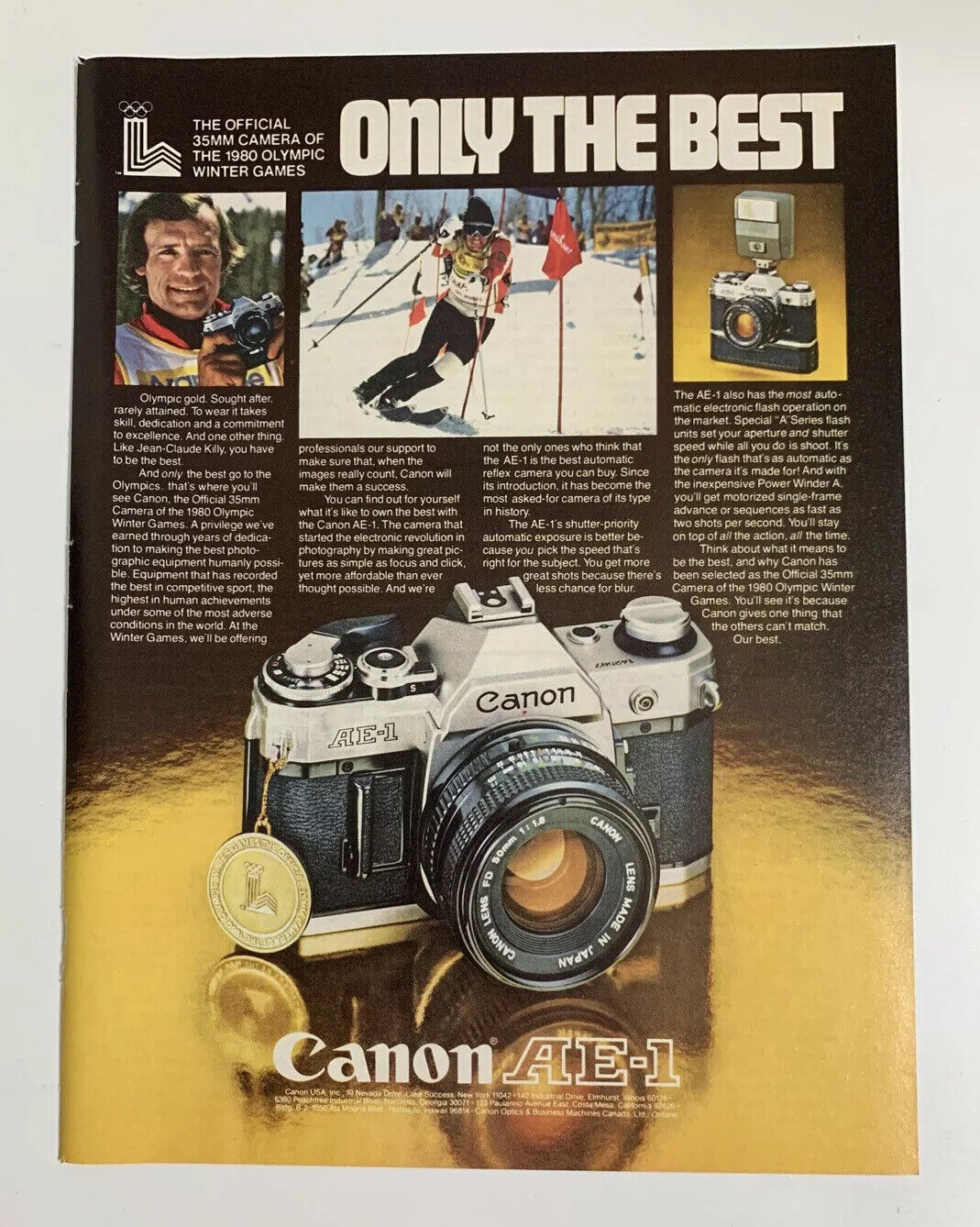 1979 Canon AE-1 35mm Camera Print Ad Original Vintage 1980 Olympics Winter Games