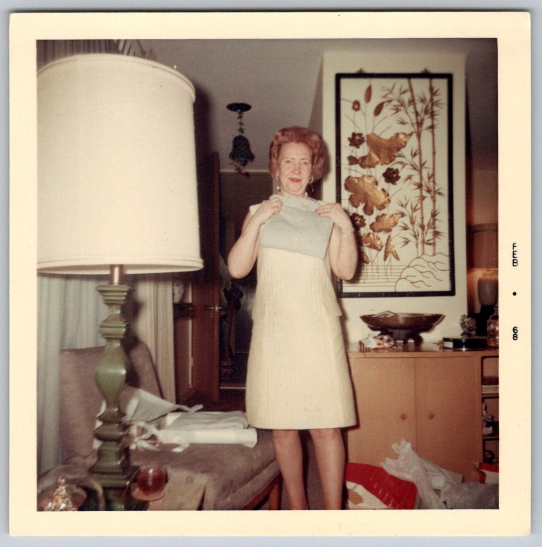 Vtg Color Snapshot Woman Holding Gift Mid Century Decor Asian Art Panel Lamp