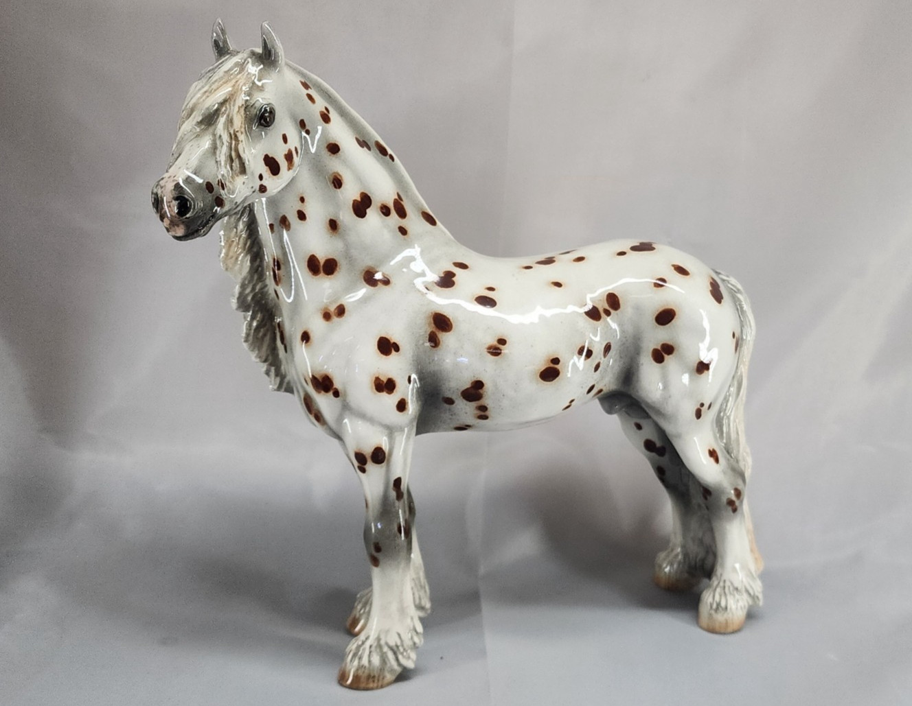 Cheval Ceramics Porcelain Fresian Brown and White Appaloosa Leopard Draft Horse Cheval Ceramics Porcelain Fresian Brown and White Appaloosa Leopard Draft Horse