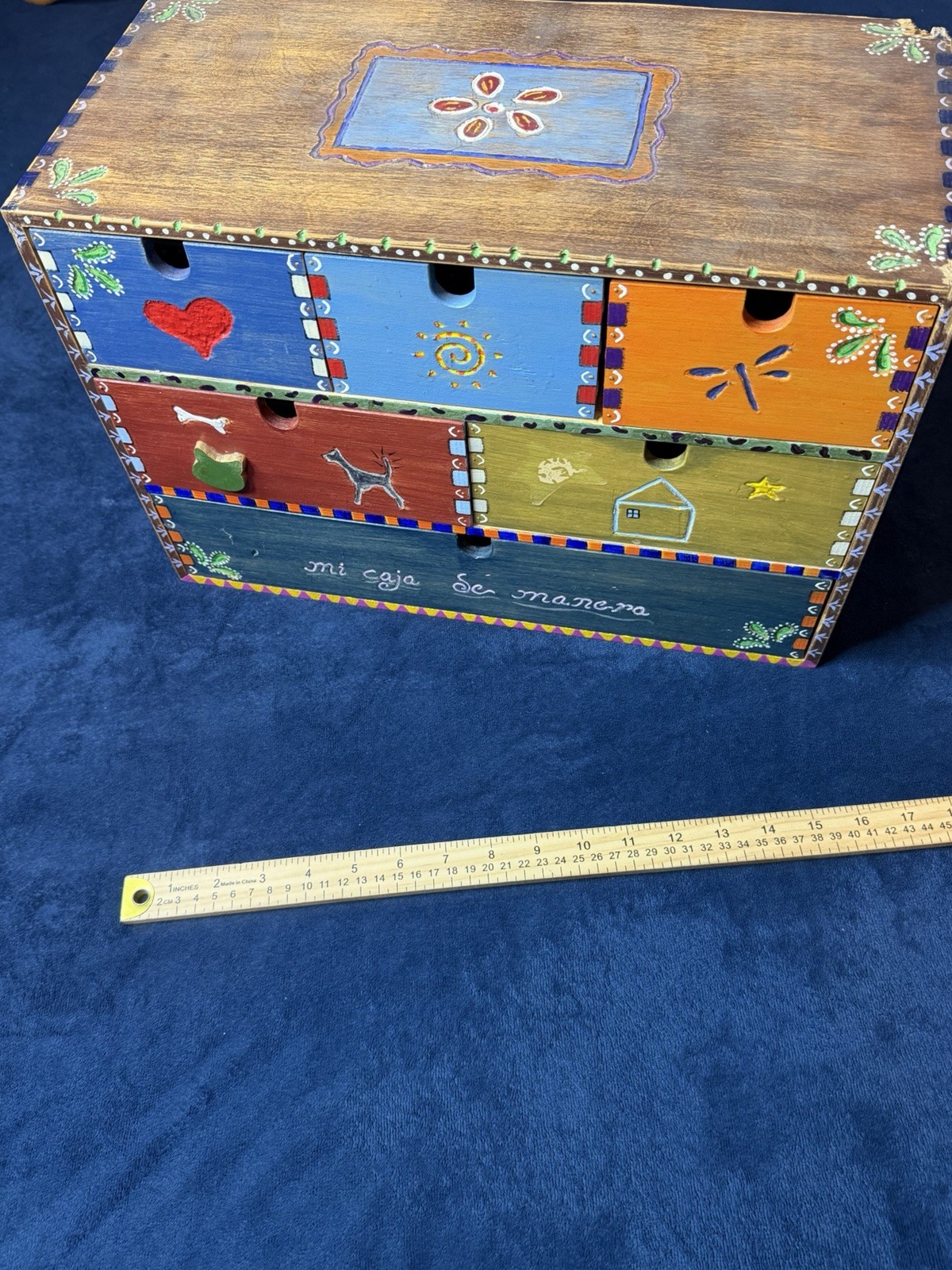 Vtg Handmade Mexican Mini Wooden Chest Hand Carved Art 