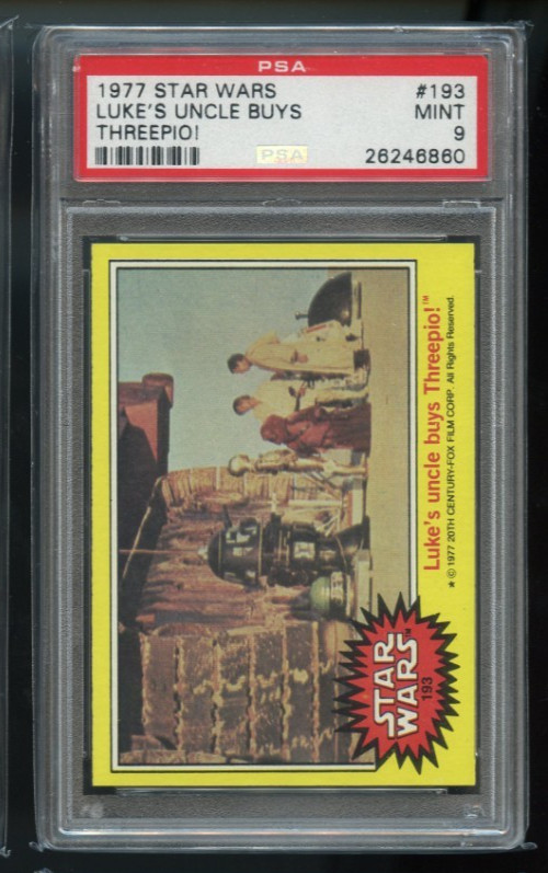 1977 Topps Star Wars # 193 Luke's uncle buys Threepio PSA 9 MINT Vintage Yellow