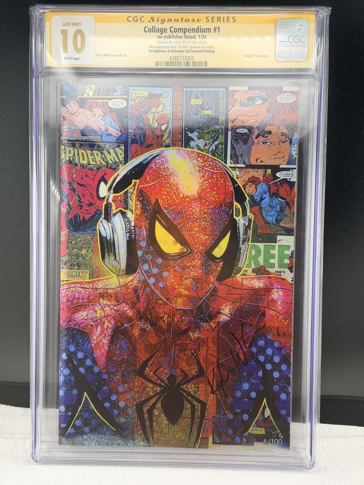 Spiderman Headphones CGC 10 Kyle Willis Signed Collage Compendium Marvel Comics