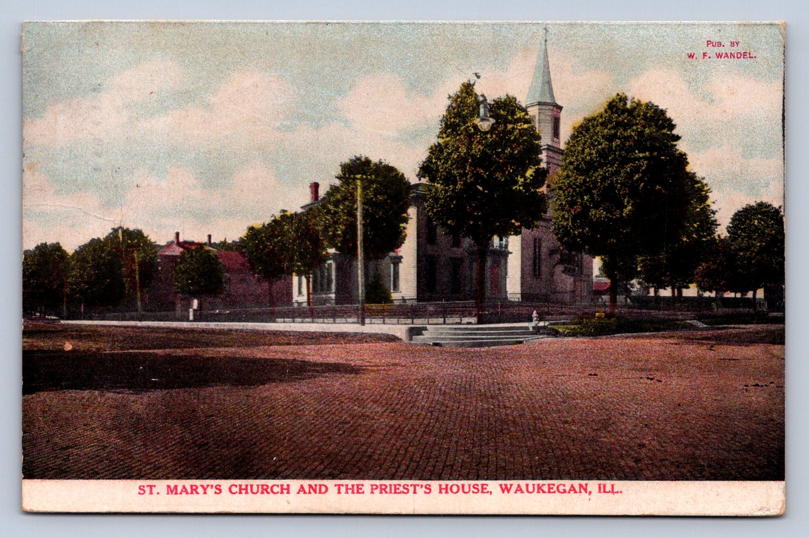 K7/ Waukegan Illinois Postcard c1910 St Mary's Church Priests Home 633 K7/ Waukegan Illinois Postcard c1910 St Mary's Church Priests Home 633
