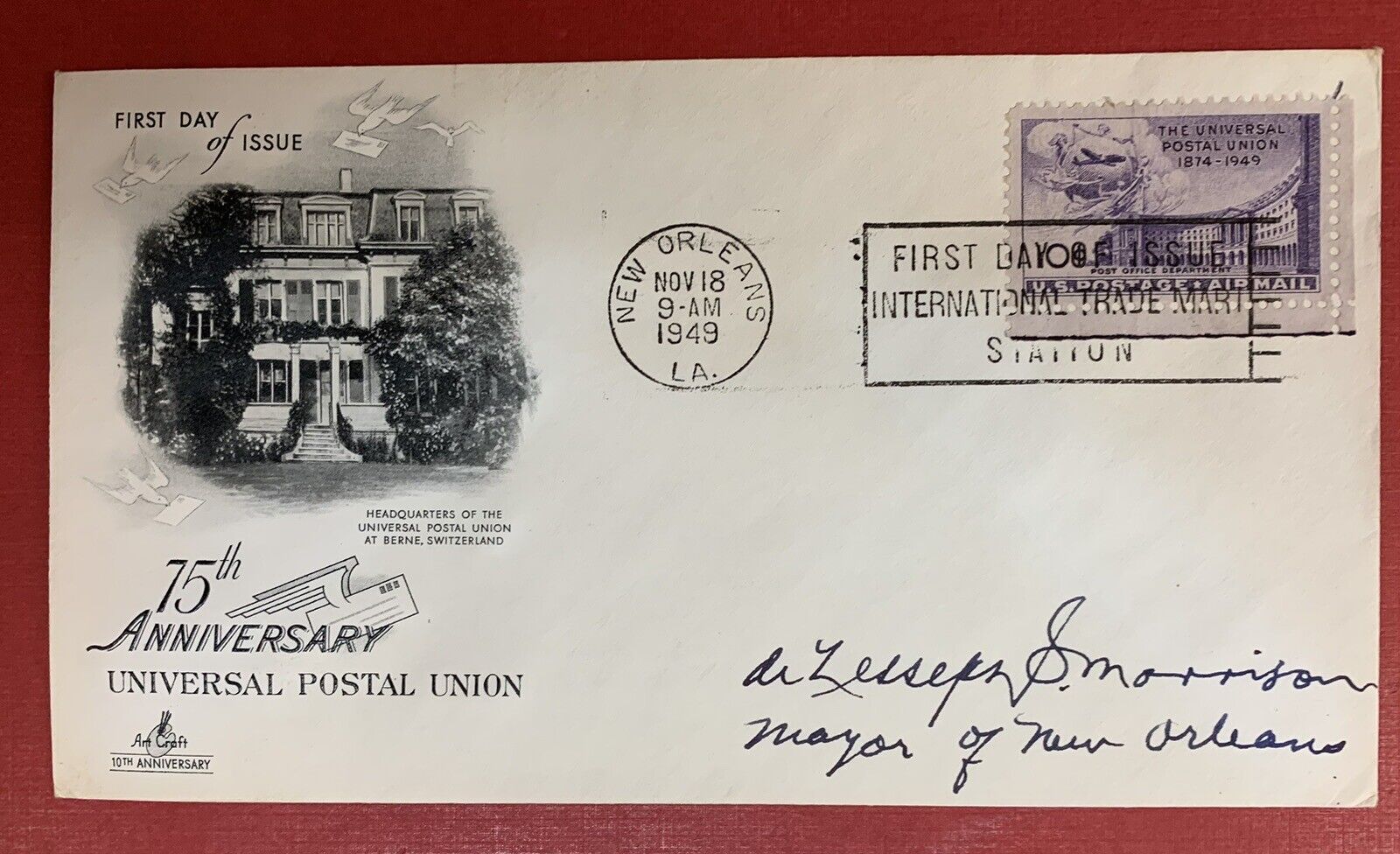 deLesseps Morrison,New Orleans Mayor, Autograph on Scott #C42 First Day Cover
