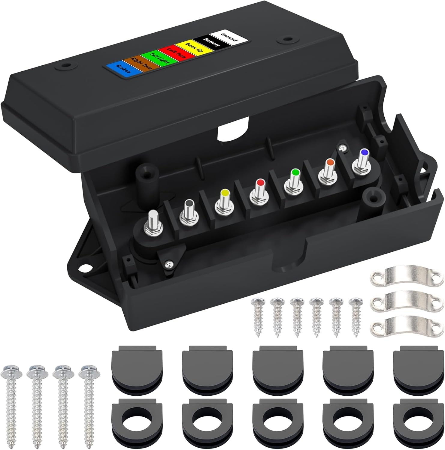 7 Way Trailer Junction Box Weatherproof 7 Pin Trailer Wiring Box 7 Color-Coded E 7 Way Trailer Junction Box Weatherproof 7 Pin Trailer Wiring Box 7 Color-Coded E