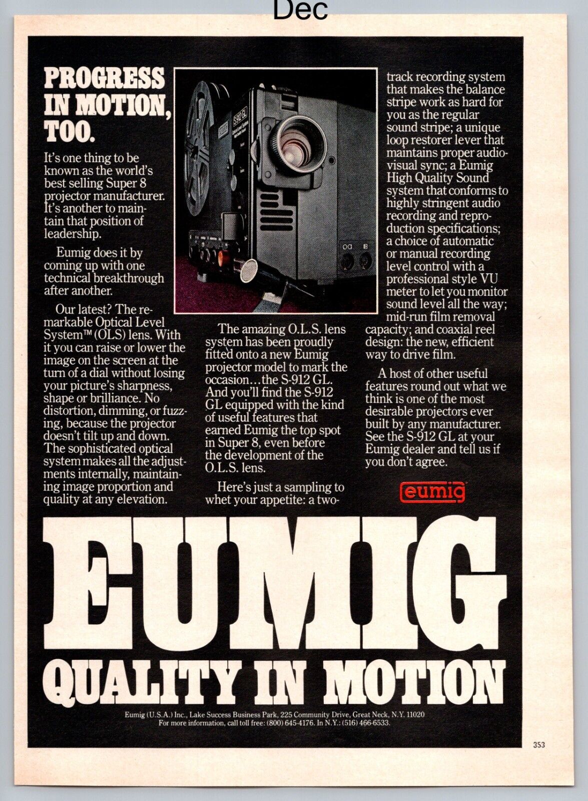 Eumig Super 8 Projector Promo Vintage 1978 Full Page Print Ad