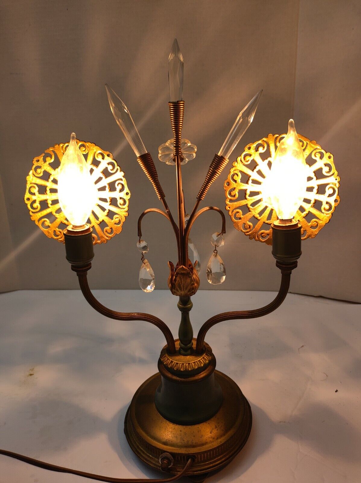 French Empire Deco Prism Ormolu Lamp Vintage 1920-30s