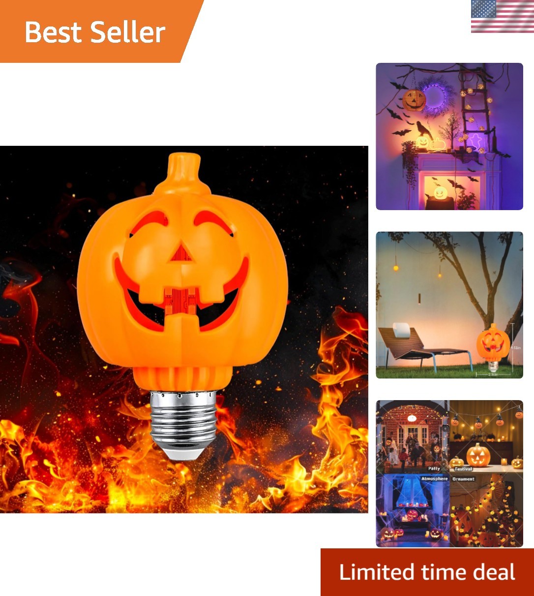 Flickering Flame Orange LED Light Bulb: Perfect for Halloween & Christmas
