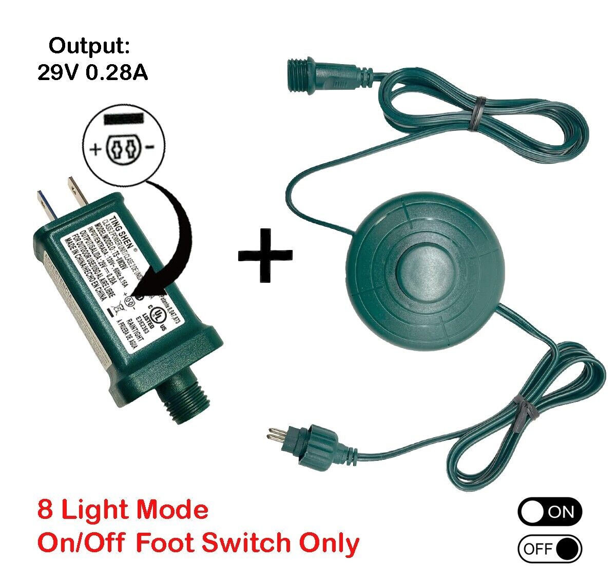 Set Adapter DC 29V 0.28A + Power Cord Foot Switch 1/2in Plug 6Ft - 8 LIGHT MODE