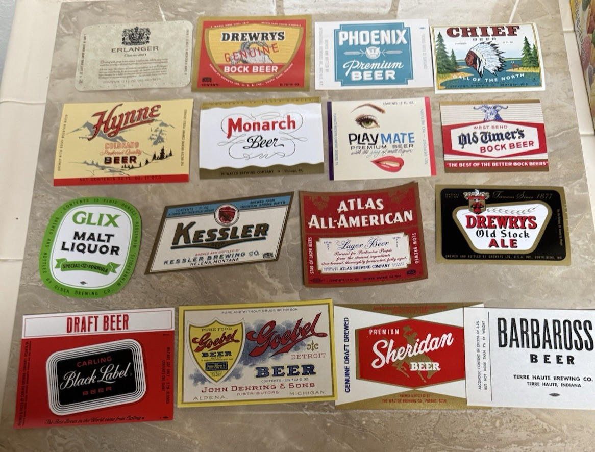 25 Different Vintage US Beer Labels Unused #1 25 Different Vintage US Beer Labels Unused #1