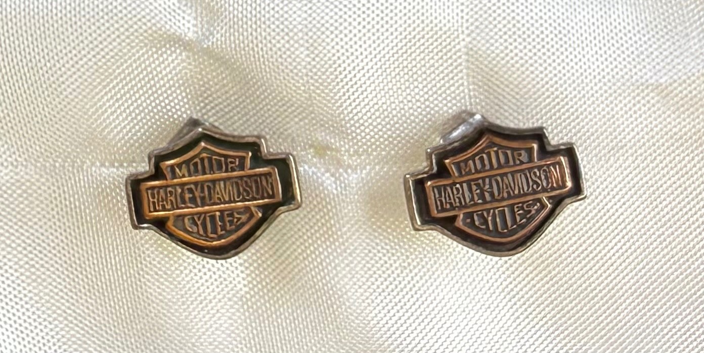 Harley-Davidson 925 Sterling Silver Bar & Shield Stud Earrings Vintage H-D