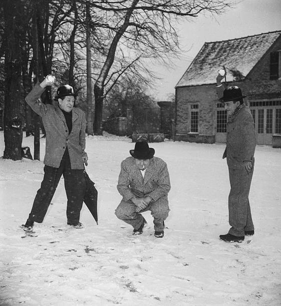 Jean Richard Albert Prejean Raymond Bussieres having a snowball fi- Old Photo 2